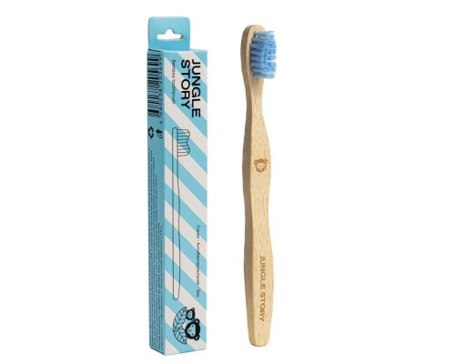 Бамбуковая зубная щётка, Blue мягкие щетинки, Jungle story
