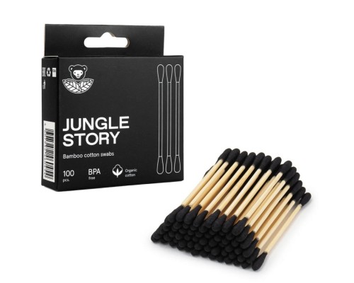 Black с Черным ультра мягким хлопком Ватные палочки, Jungle story