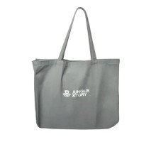 Большая Плотная Хлопковая Серая сумка с плоским дном и удлиненная ручка на плечо, Jungle story