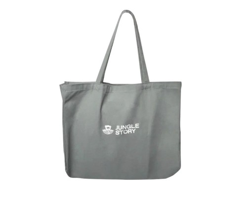 Большая Плотная Хлопковая Серая сумка с плоским дном и удлиненная ручка на плечо, Jungle story