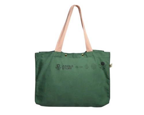 Большая Плотная Хлопковая Зелёно-розовая сумка удлиненная ручка на плечо, Jungle story