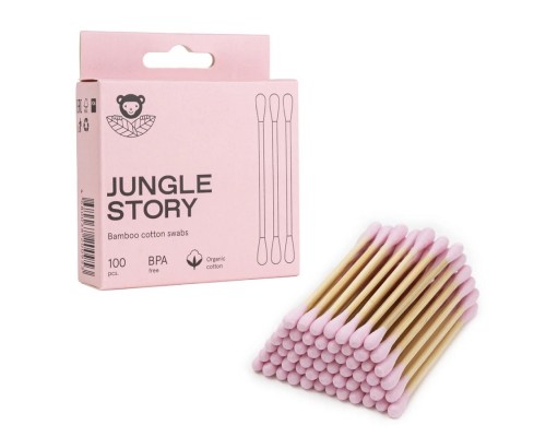 Pink с Розовым ультра мягким хлопком Ватные палочки, Jungle Story