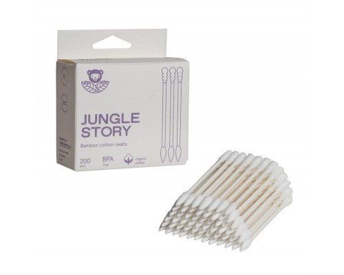 White Ватные палочки с заостренным и спиральным наконечником 200 шт, Jungle story