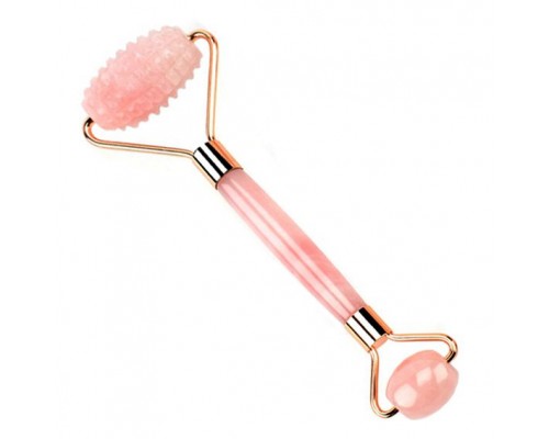 Двойной роликовый массажер комбинированный, 14,5см, розовый кварц