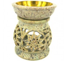 Аромалампа камень 10см, чаша с бронзовой вставкой