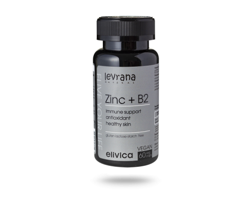 БАД к пище Цинк и Витамин В2 (Zinc with Vitamin B2), 150 мл, 60 капсул, Elivica, Levrana