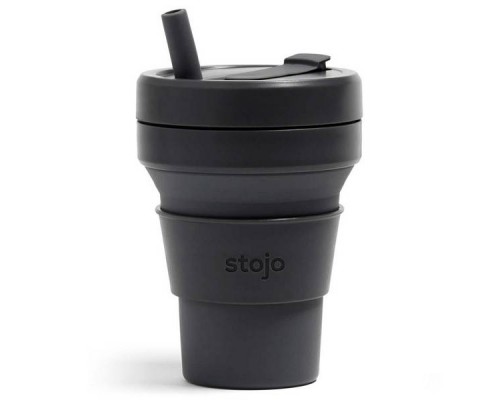 Складной силиконовый стакан с трубочкой Stojo, Чернила, 470мл