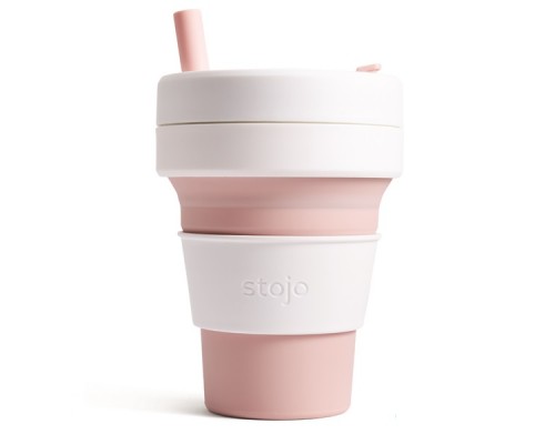Складной силиконовый стакан с трубочкой Stojo, Роза, 470мл