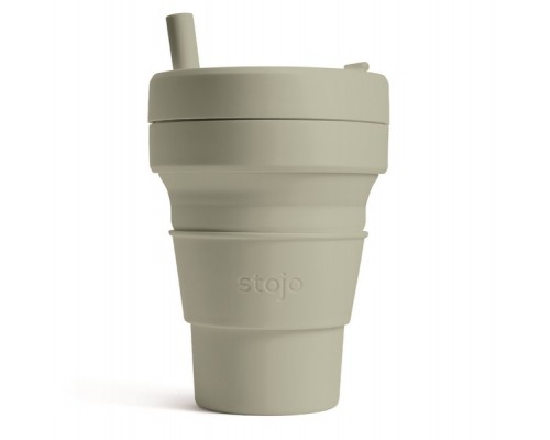 Складной силиконовый стакан с трубочкой Stojo, Шалфей, 470мл