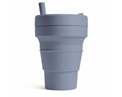 Складной силиконовый стакан с трубочкой Stojo, Сталь, 470мл